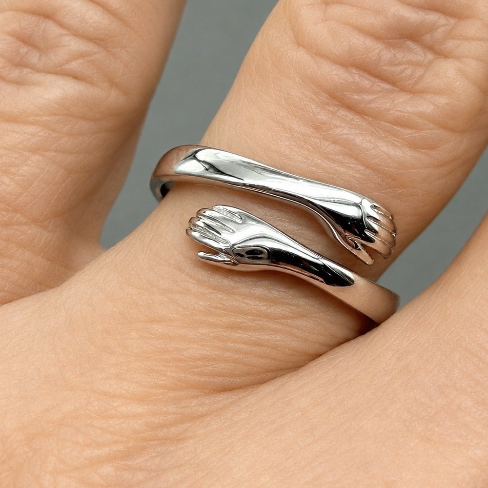 S999 Pure Silver‎ Hug Ring Always With You Engraved Adjustable Bypass Band
